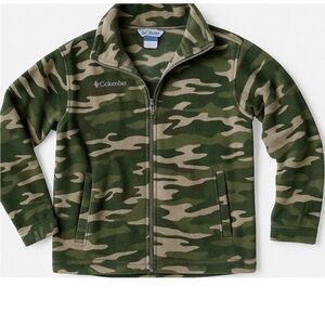 Columbia Camo Fleece Full Zip Jacket Boys Xl 14 Green Tan Outdoor Hiking